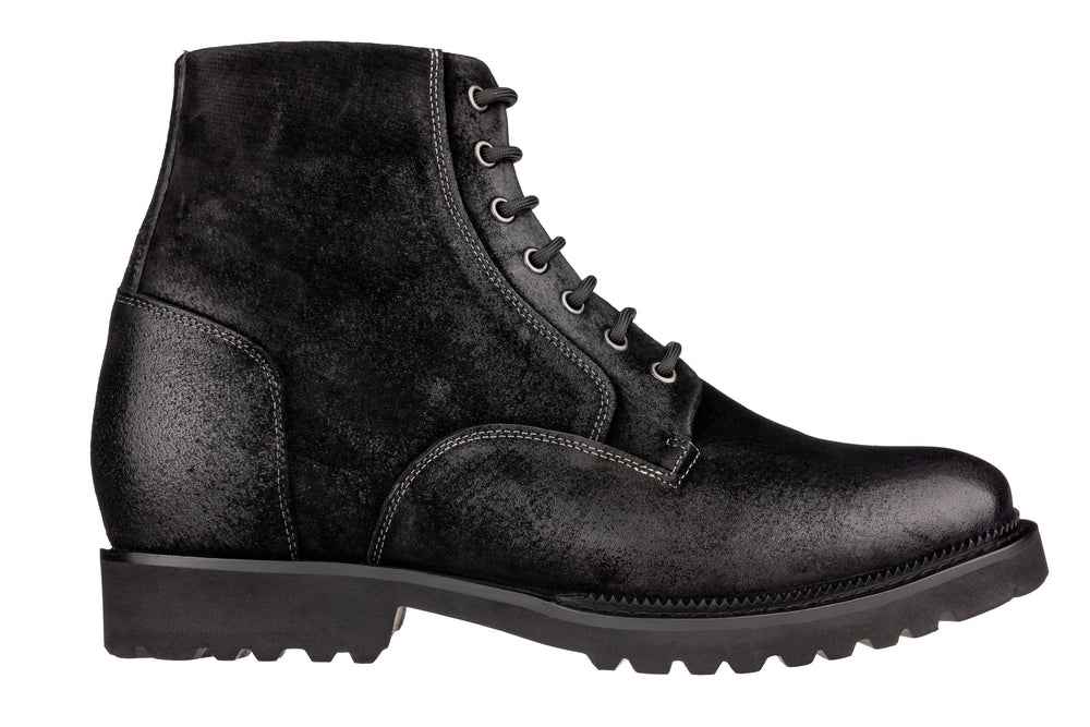 CALTO - K24401 - 3 Inches Taller (Nubuck Black) - Casual Zipper Boots Tallmenshoes.com