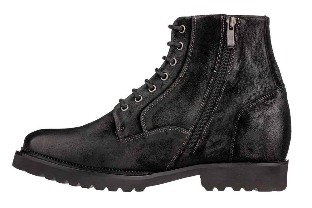 CALTO - K24401 - 3 Inches Taller (Nubuck Black) - Casual Zipper Boots Tallmenshoes.com