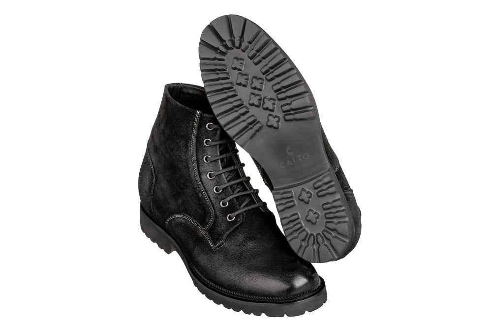 CALTO - K24401 - 3 Inches Taller (Nubuck Black) - Casual Zipper Boots Tallmenshoes.com