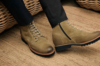 CALTO - K24402 - 3 Inches Taller (Olive) - Casual Zipper Boots Tallmenshoes.com
