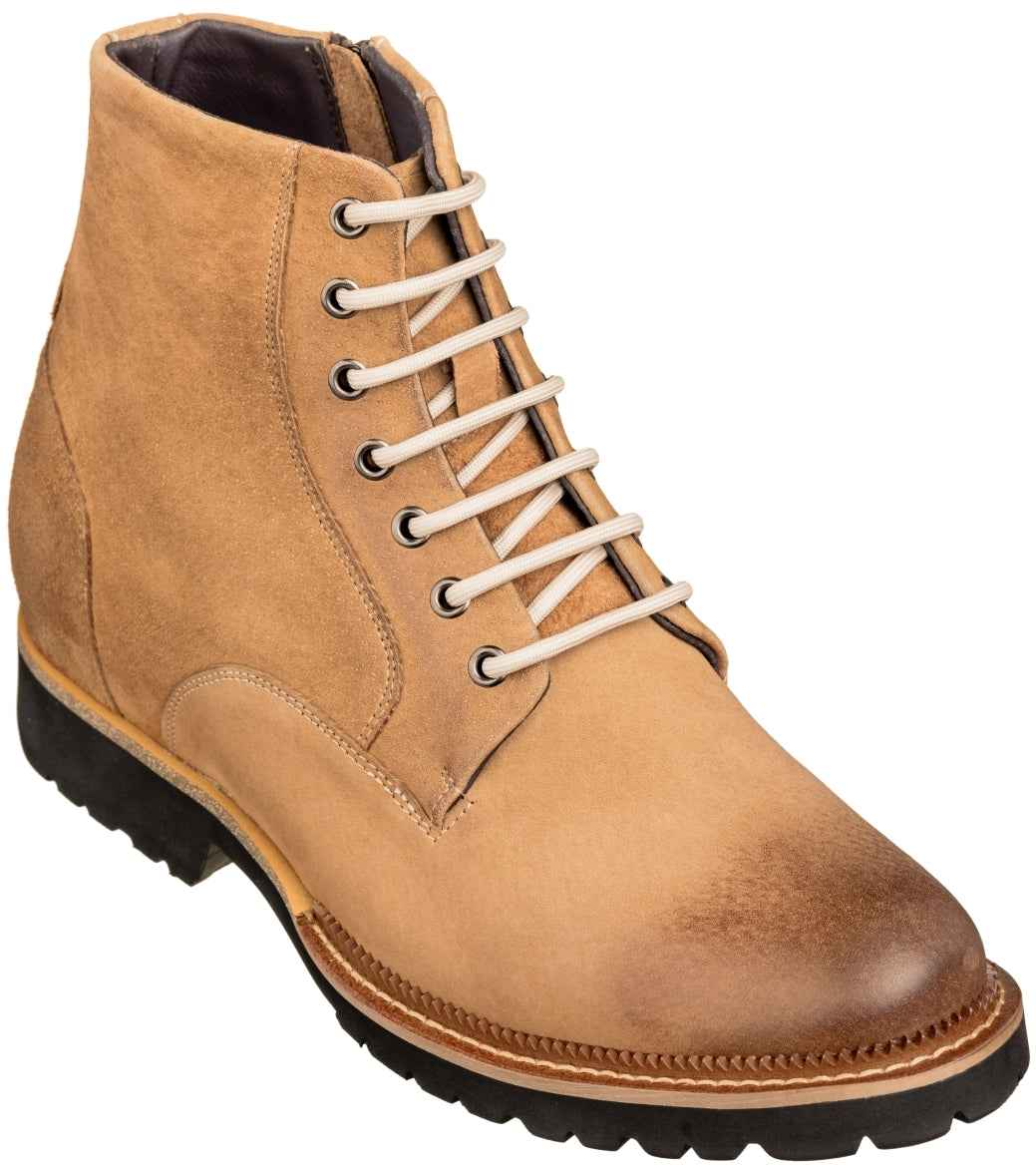CALTO - K24403 - 3 Inches Taller (Brown) - Casual Zipper Boots Tallmenshoes.com
