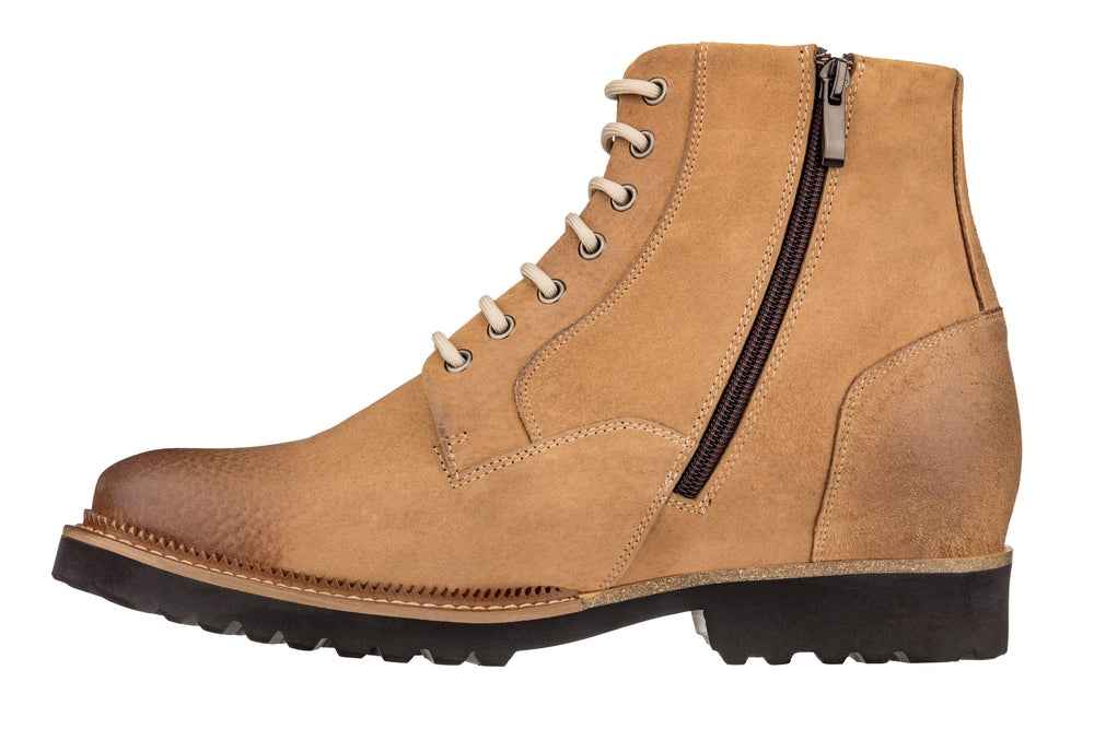 CALTO - K24403 - 3 Inches Taller (Brown) - Casual Zipper Boots Tallmenshoes.com