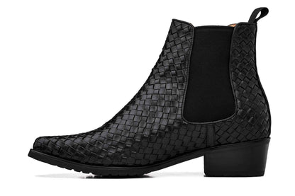 CALTO - K30521 - 3.3 Inches Taller (Black) - Woven Slip-On High-Top Chelsea Ankle Boots Tallmenshoes.com