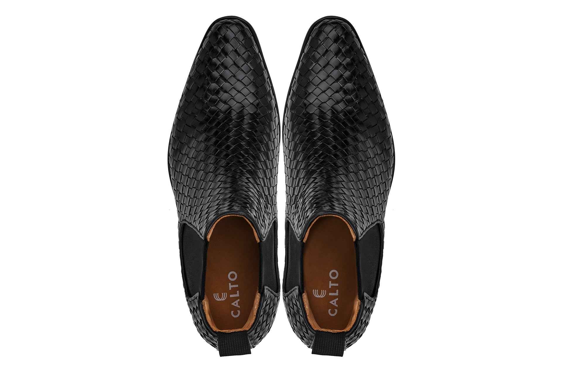 CALTO - K30521 - 3.3 Inches Taller (Black) - Woven Slip-On High-Top Chelsea Ankle Boots Tallmenshoes.com