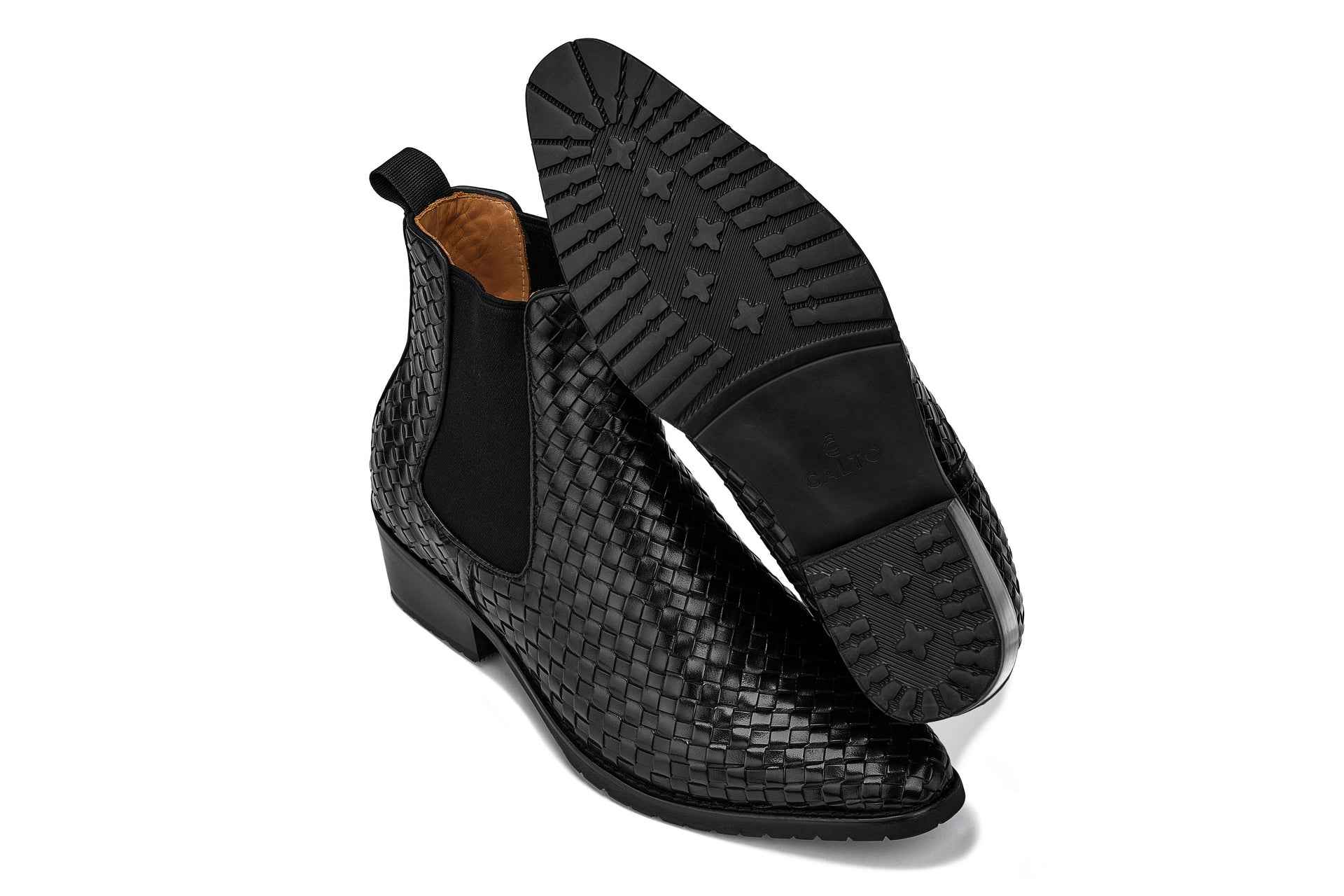CALTO - K30521 - 3.3 Inches Taller (Black) - Woven Slip-On High-Top Chelsea Ankle Boots Tallmenshoes.com