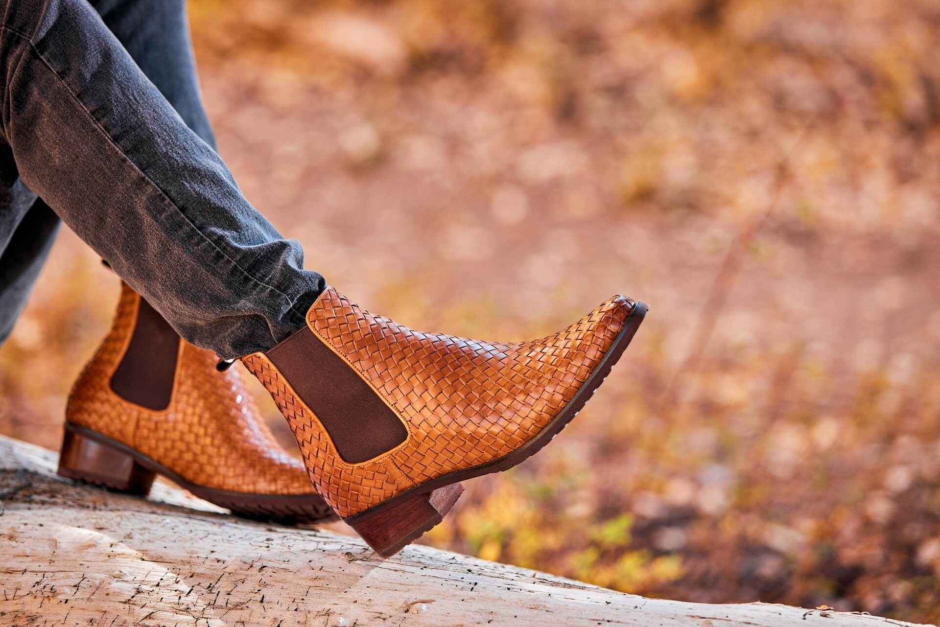 CALTO - K30522 - 3.3 Inches Taller (Brown) - Woven Chelsea High-Top Slip-On Ankle Boots Tallmenshoes.com