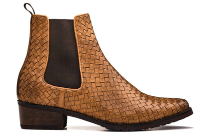 CALTO - K30522 - 3.3 Inches Taller (Brown) - Woven Chelsea High-Top Slip-On Ankle Boots Tallmenshoes.com