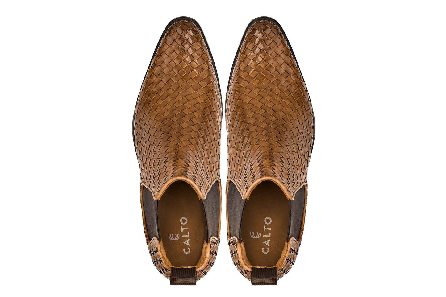 CALTO - K30522 - 3.3 Inches Taller (Brown) - Woven Chelsea High-Top Slip-On Ankle Boots Tallmenshoes.com
