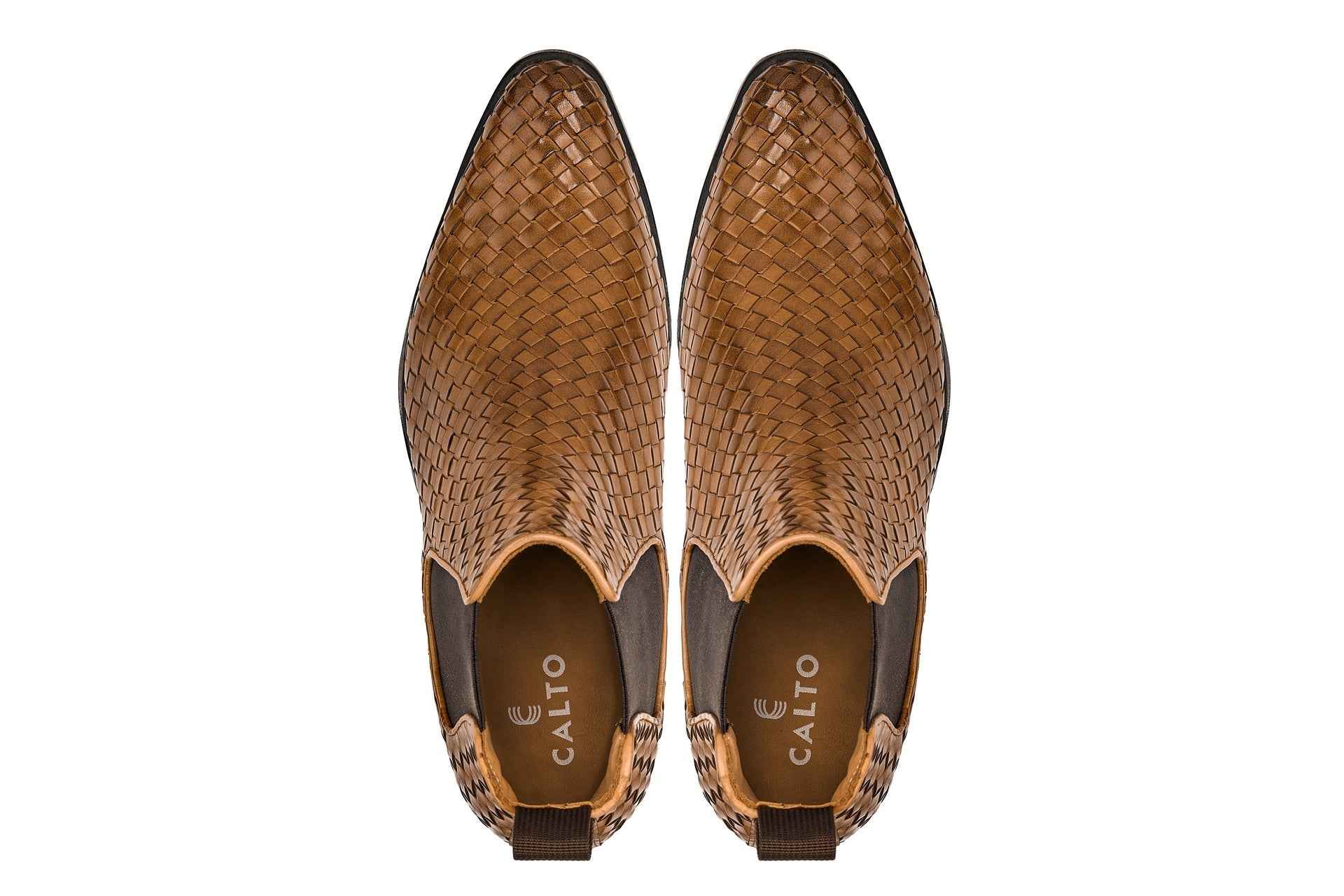 CALTO - K30522 - 3.3 Inches Taller (Brown) - Woven Chelsea High-Top Slip-On Ankle Boots Tallmenshoes.com