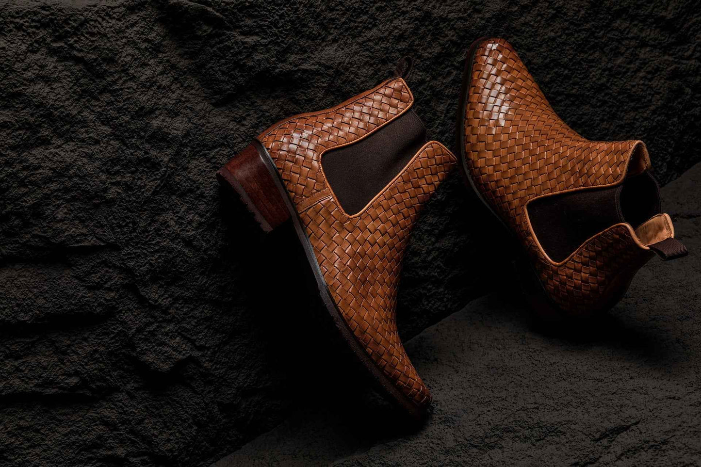 CALTO - K30522 - 3.3 Inches Taller (Brown) - Woven Chelsea High-Top Slip-On Ankle Boots Tallmenshoes.com