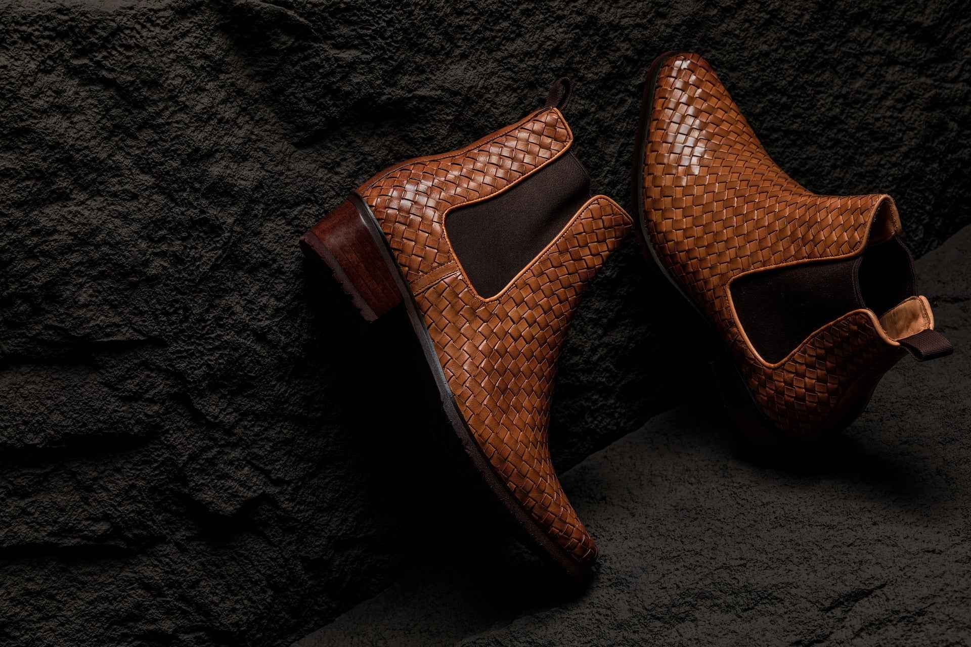 CALTO - K30522 - 3.3 Inches Taller (Brown) - Woven Chelsea High-Top Slip-On Ankle Boots Tallmenshoes.com