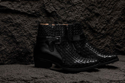 CALTO - K30523 - 3.3 Inches Taller (Black) - Woven High-Top Ankle Buckle Zipper Boots Tallmenshoes.com