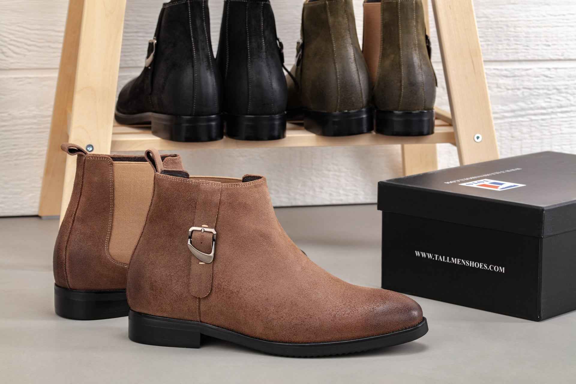 TOTO - K92083 - 3 Inches Taller (Nubuck Coffee Brown) - Chelsea Ankle Boots