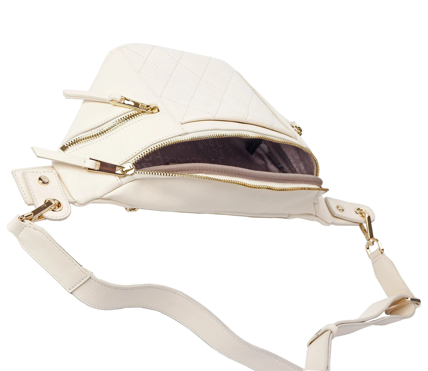 White Quilted Leather Belt Bag with Dual Top Zippers MiamiLeathers.com