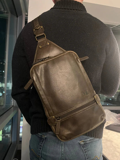 Full-Grain Crazy Horse Leather Sling Bag – Rugged Style, Two-Way Carry MiamiLeathers.com