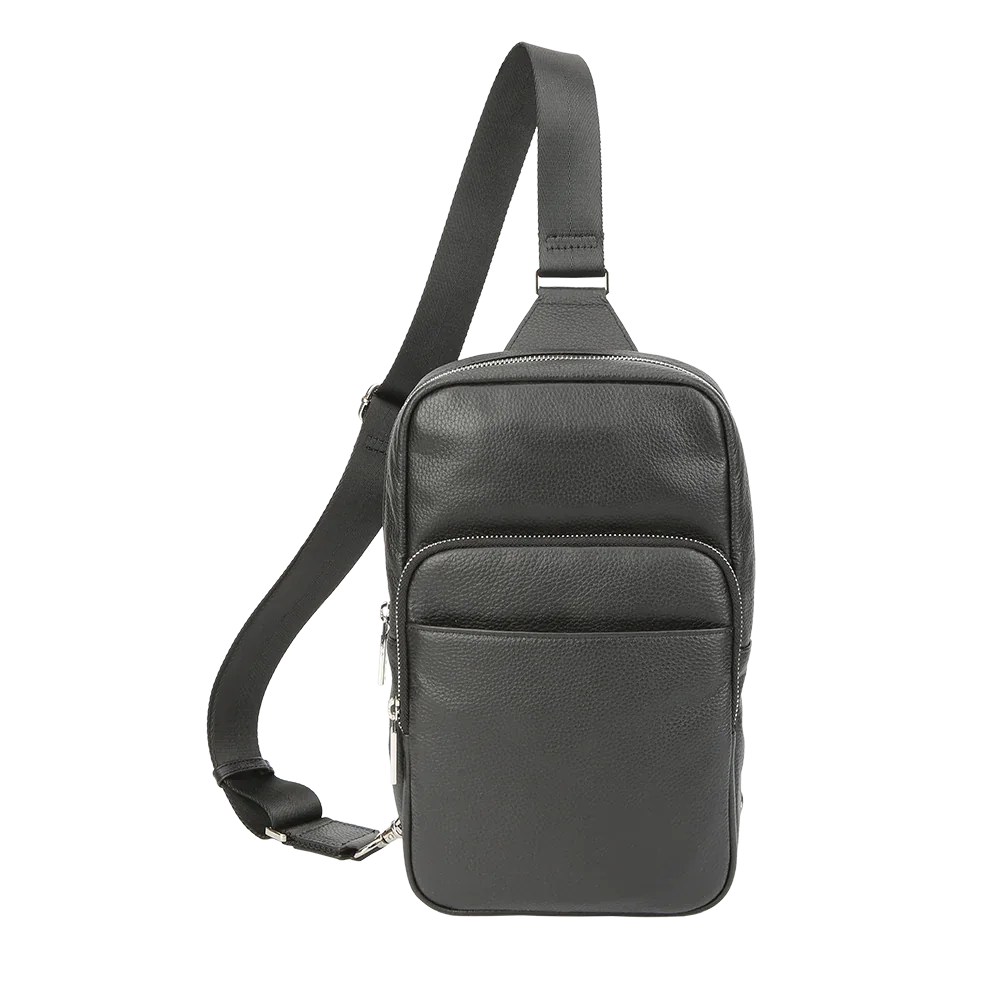 Black Pebbled Full-Grain Leather Sling Bag for Men – Crossbody Travel & Everyday Carry MiamiLeathers.com
