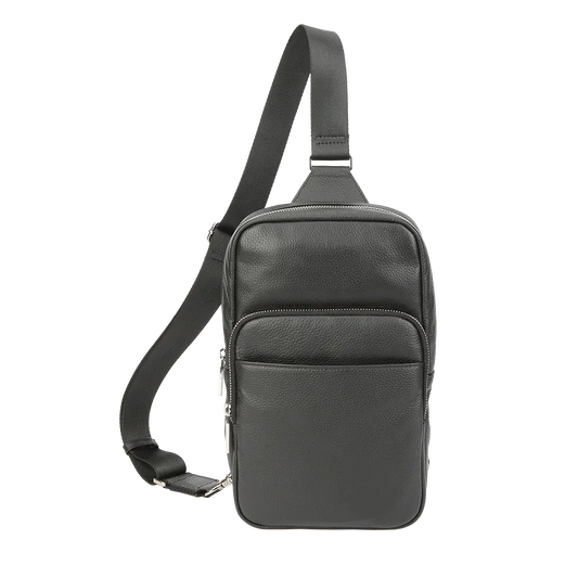 Black Pebbled Full-Grain Leather Sling Bag for Men – Crossbody Travel & Everyday Carry MiamiLeathers.com