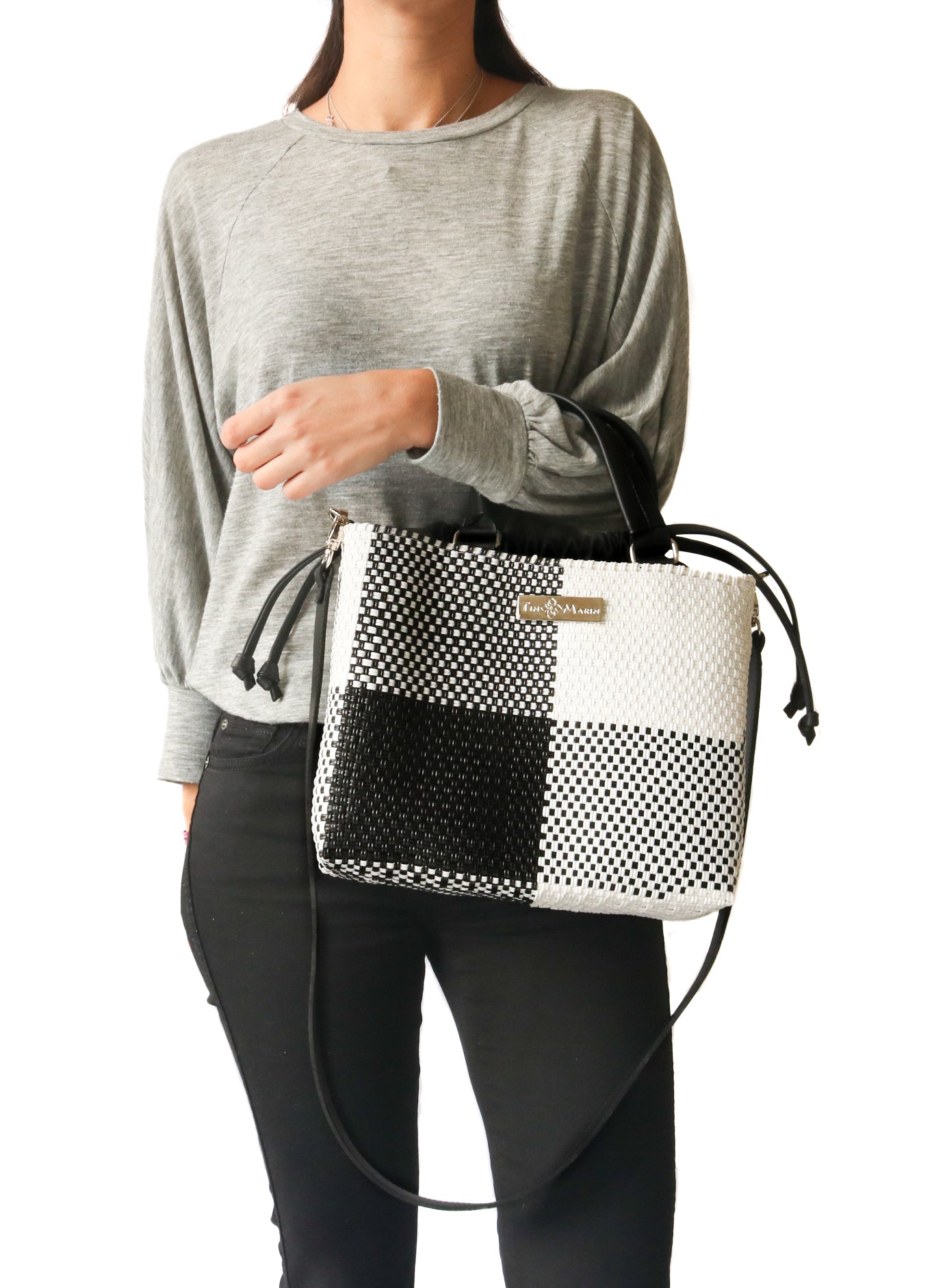 Lucy Medium Woven Crossbody Drawstring Bag Tin Marin Brand
