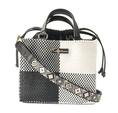 Mai Woven Bag Strap - Black & White with Leather Tin Marin Brand