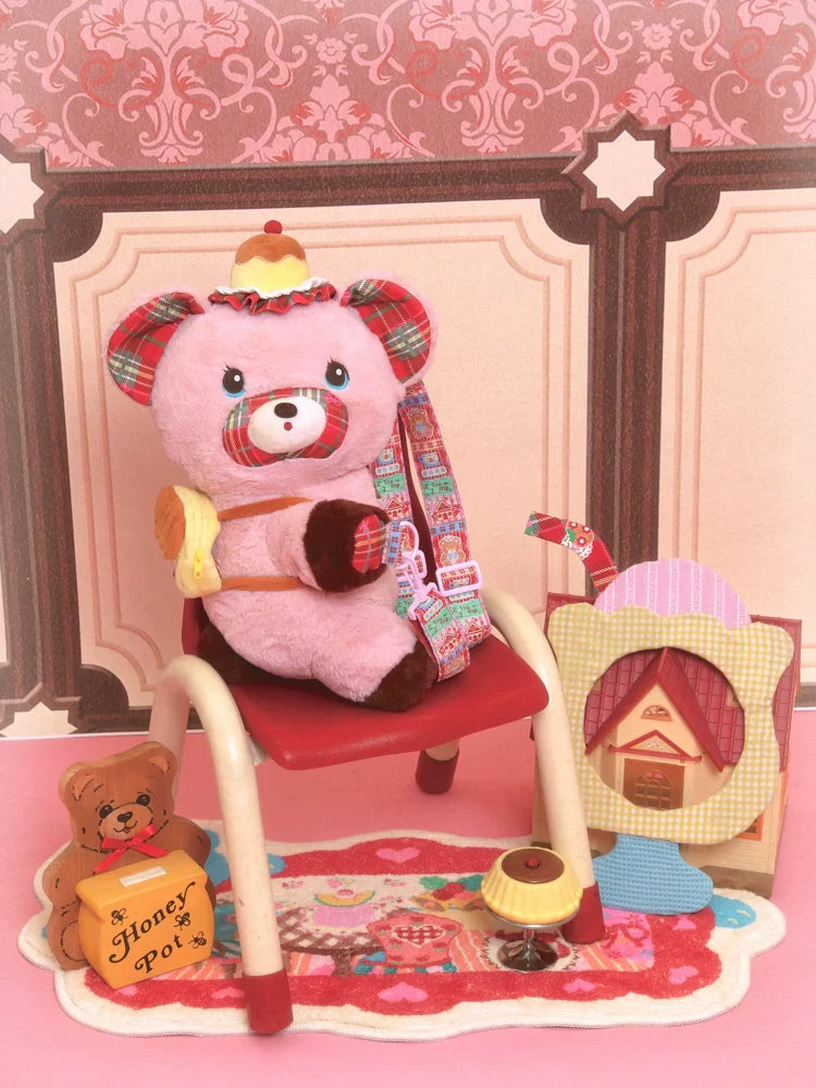 Plaid Pink Bear Plush Crossbody Bag - Wolvess