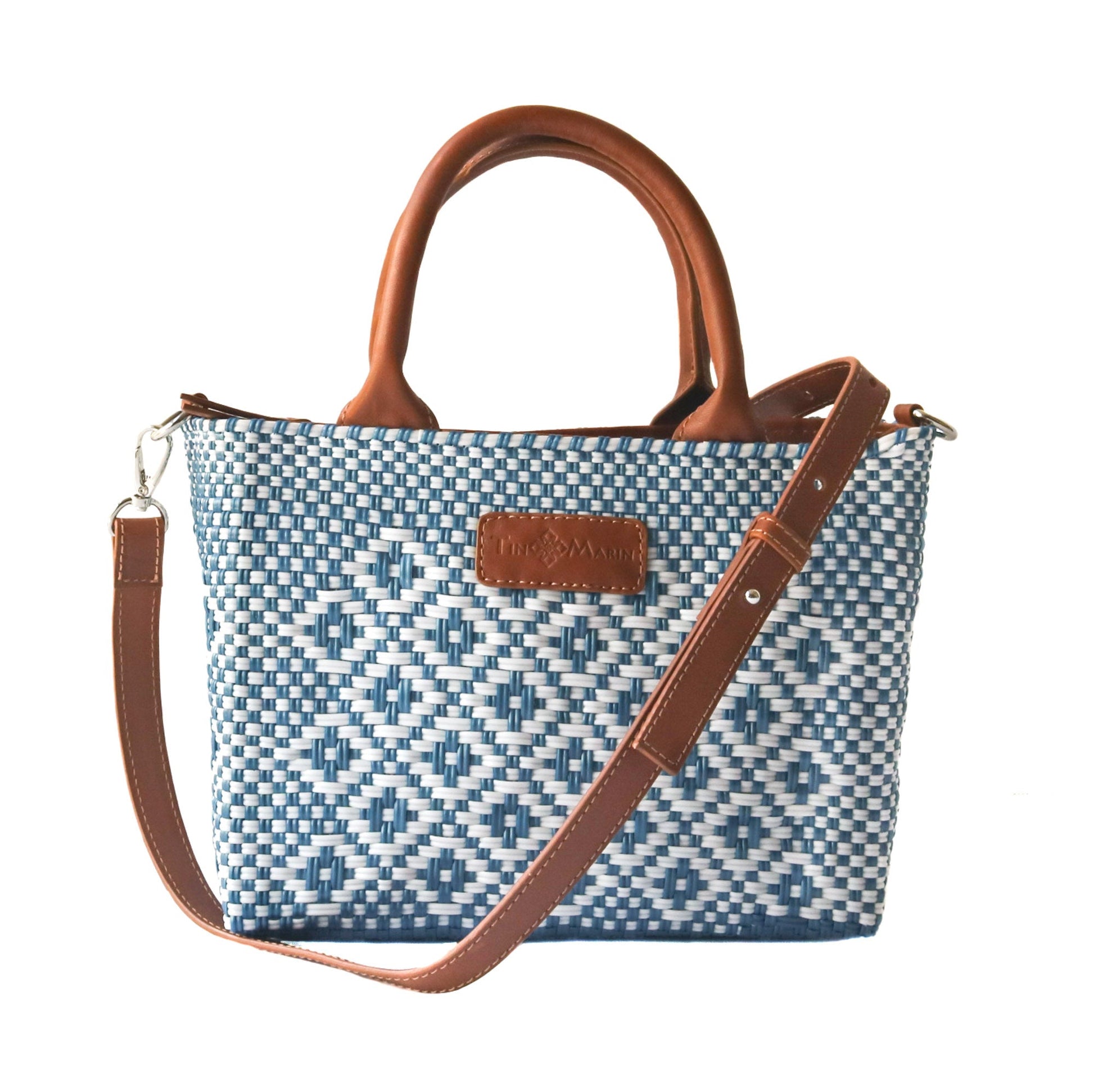 Marine Small Woven Crossbody Bag - Tan Leather Tin Marin Brand