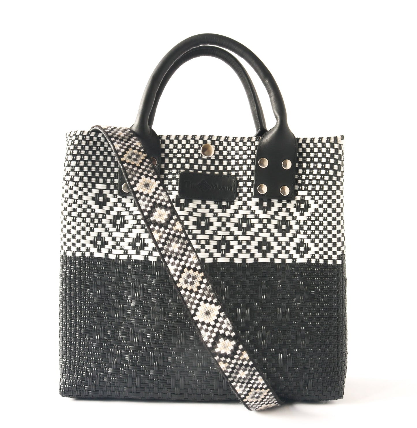 Tin Marin Black Large Woven Crossbody Bag - Black Leather Tin Marin Brand