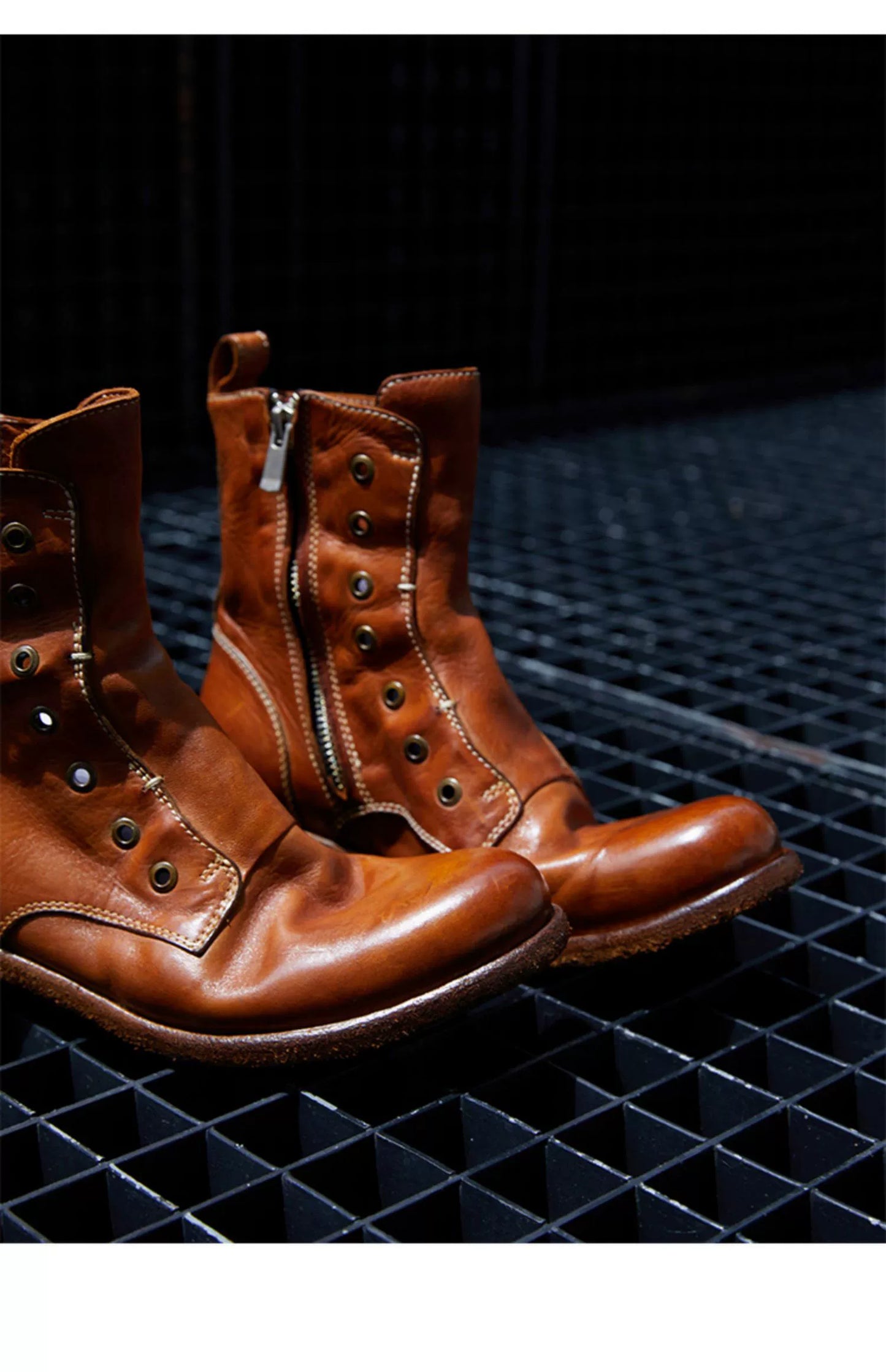 Brown Leather Lace-less Combat Boots - Wolvess