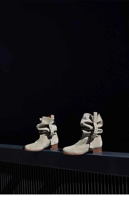 Suede Slouchy Buckle Ankle Boots