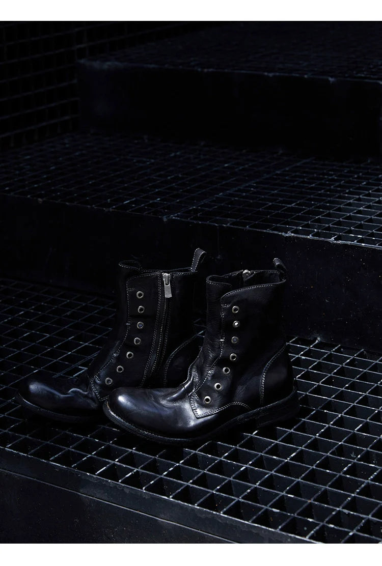 Brown Leather Lace-less Combat Boots - Wolvess