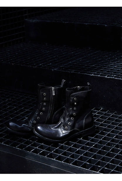 Brown Leather Lace-less Combat Boots - Wolvess