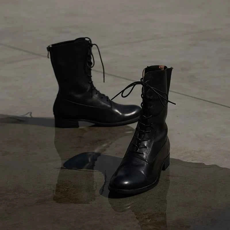 Black Leather Lace-Up Combat Boots