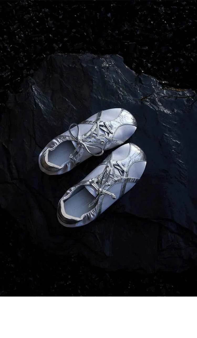 Metallic Lace-Up Sneakers with Shiny Trim