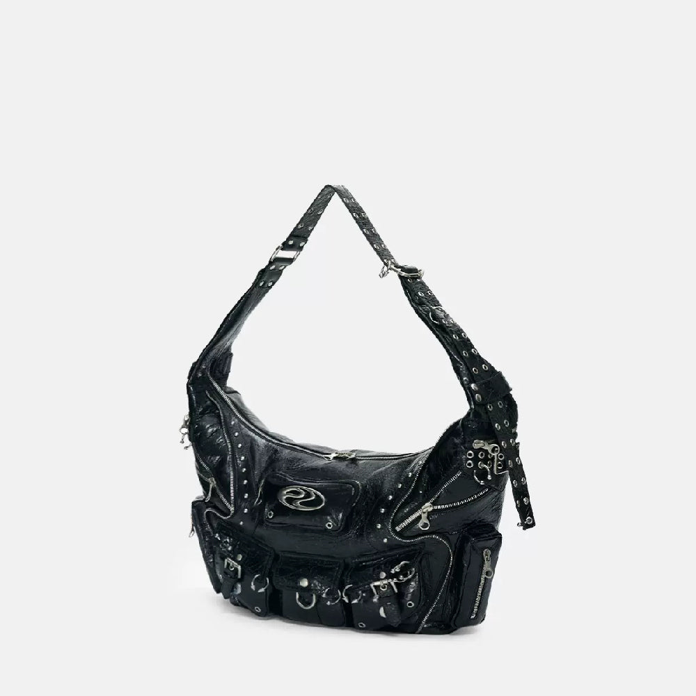 Punk Multi Pocket Biker Shoulder Bag - Wolvess