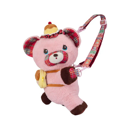 Plaid Pink Bear Plush Crossbody Bag - Wolvess