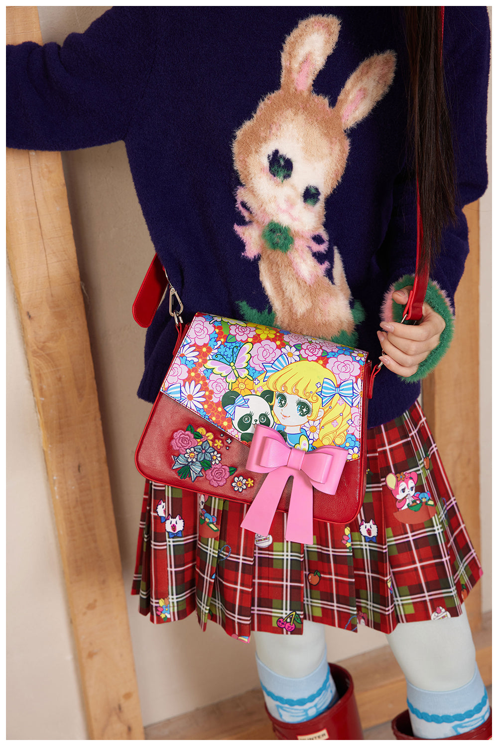 Red Floral Anime Bow Crossbody Bag - Wolvess