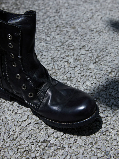 Brown Leather Lace-less Combat Boots - Wolvess