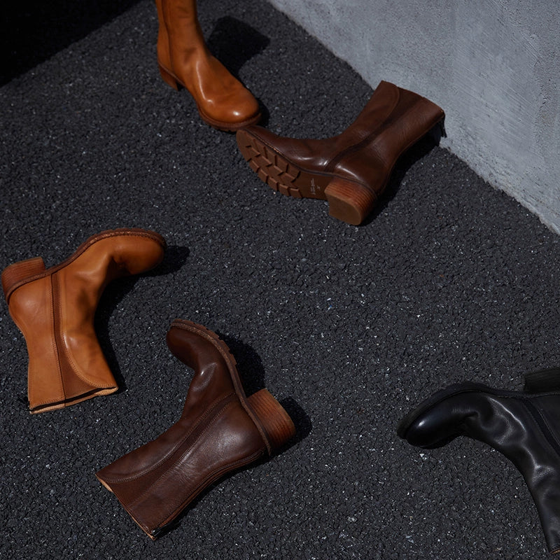 Leather Mid-Calf Boots - Wolvess