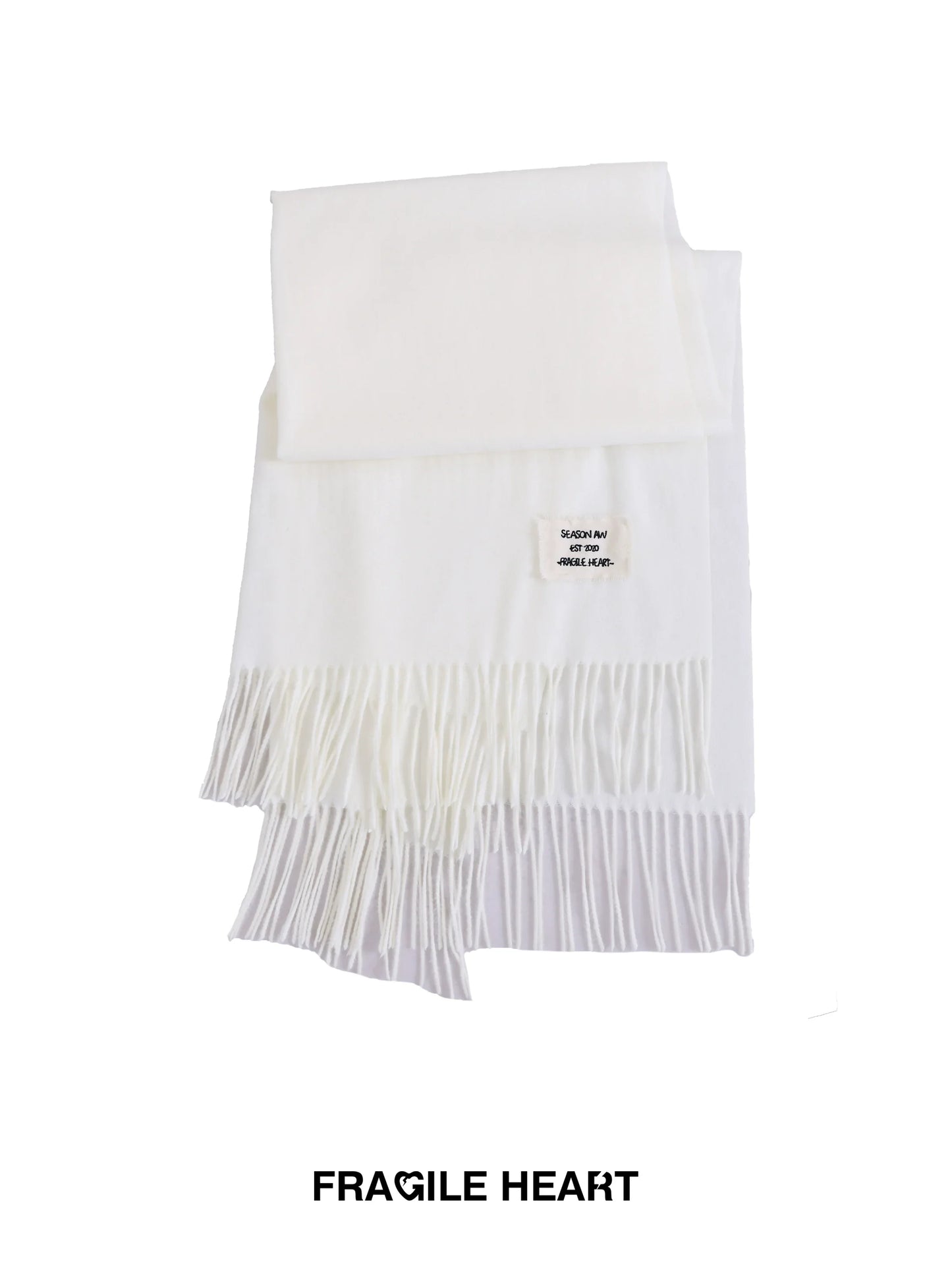 Fragile Heart Signature White Fringed Scarf - Luxe Winter Accessory - Wolvess