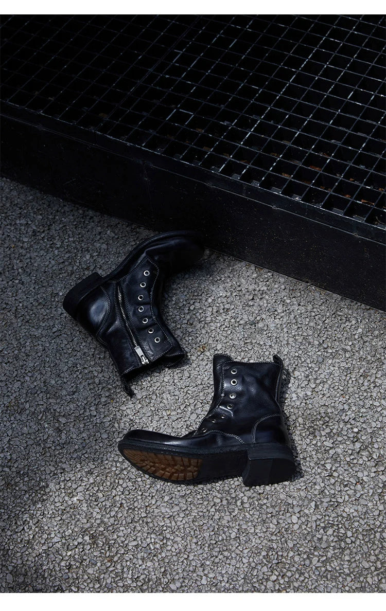 Brown Leather Lace-less Combat Boots - Wolvess