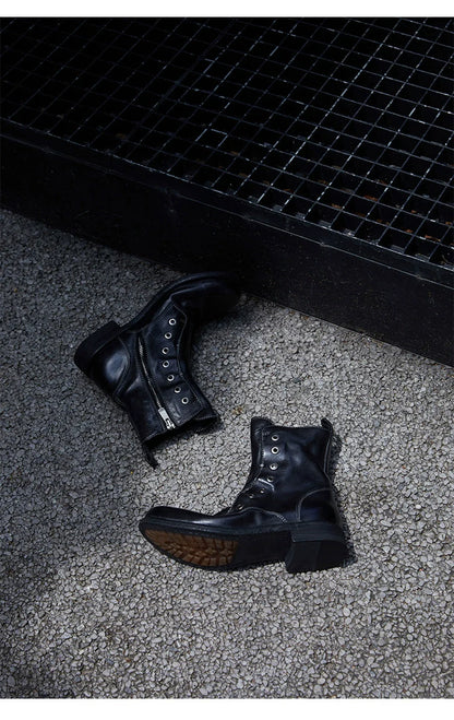 Brown Leather Lace-less Combat Boots - Wolvess