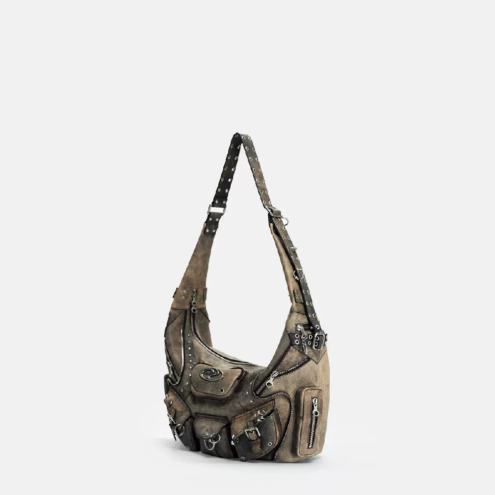 Punk Multi Pocket Biker Shoulder Bag - Wolvess