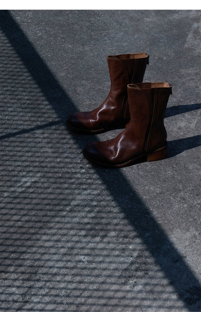 Leather Mid-Calf Boots - Wolvess
