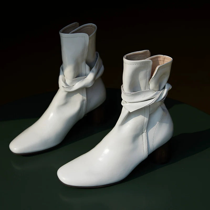 Leather Ankle Boots with Block Heel - Wolvess