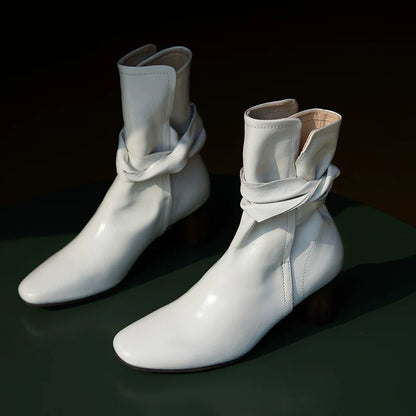 Leather Ankle Boots with Block Heel - Wolvess