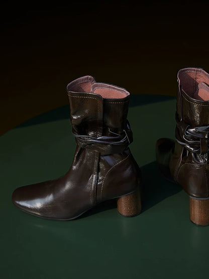 Leather Ankle Boots with Block Heel - Wolvess