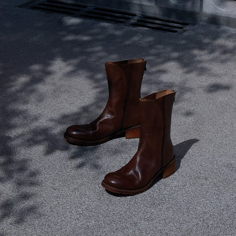 Leather Mid-Calf Boots - Wolvess