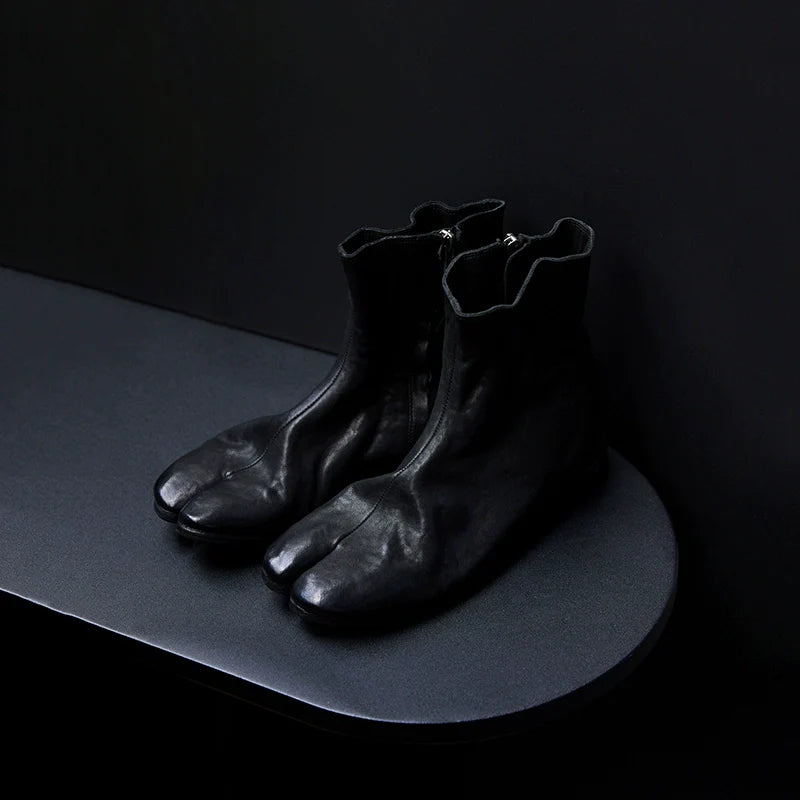 Black Leather Tabi Boots - Wolvess