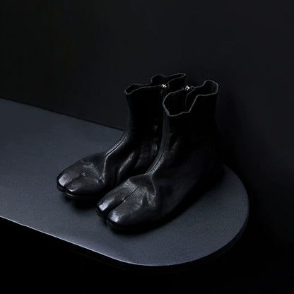 Black Leather Tabi Boots - Wolvess
