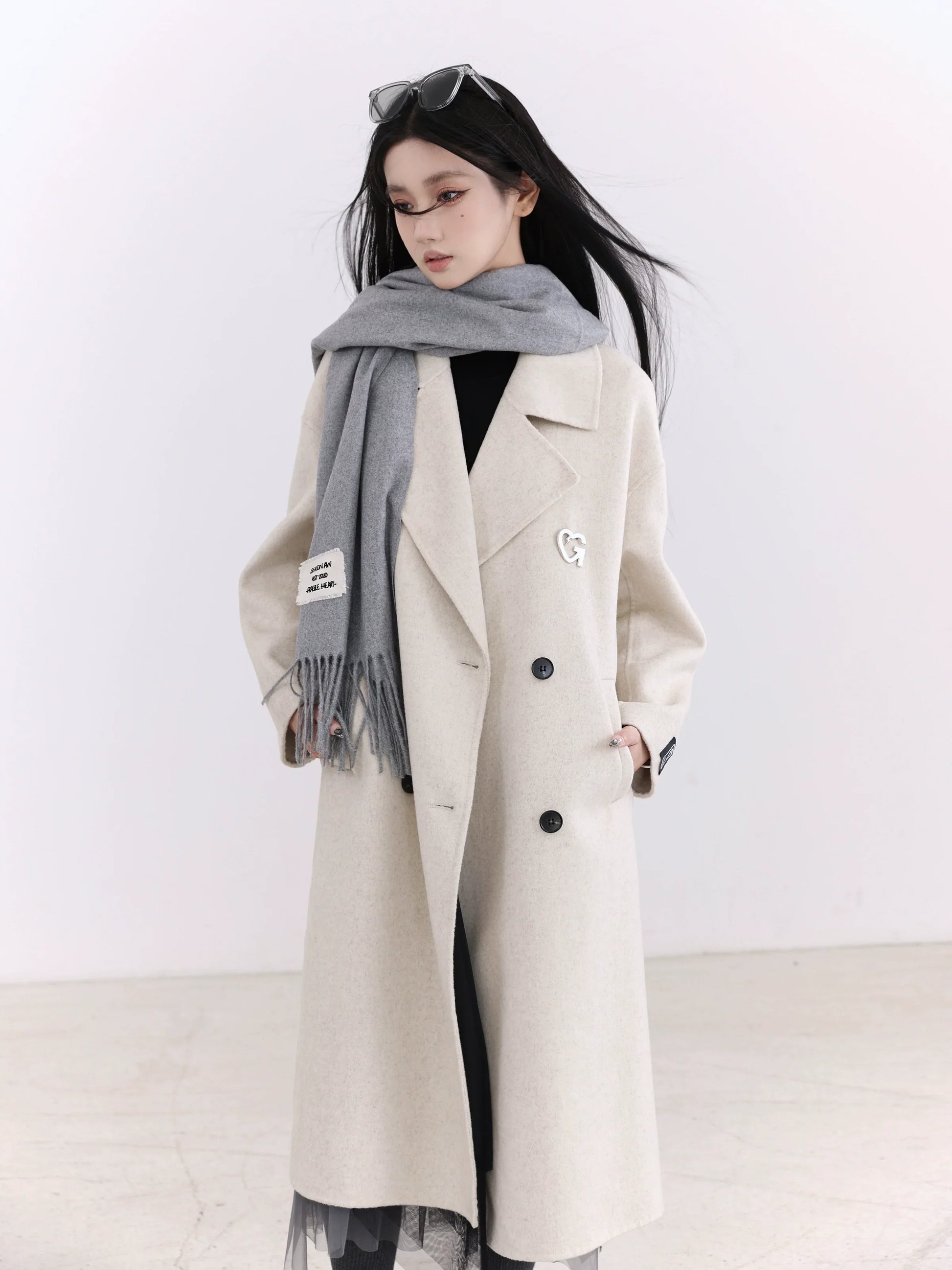 Fragile Heart Signature White Fringed Scarf - Luxe Winter Accessory - Wolvess