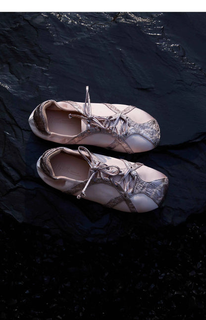 Metallic Lace-Up Sneakers with Shiny Trim